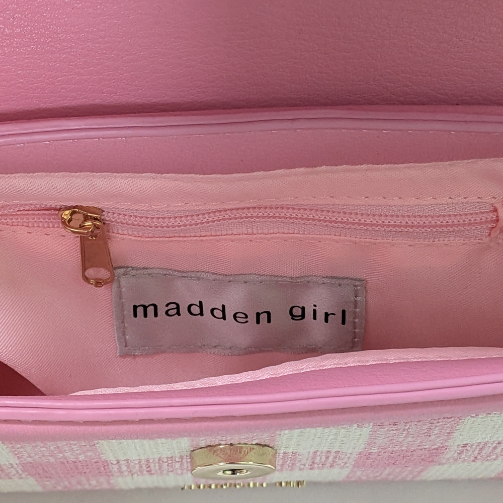 Madden Girl Pink and Cream Checkered Mini Bag with detatchable shoulder strap - Picture 4 of 4
